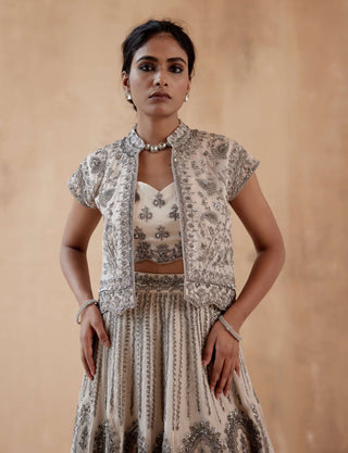 Aman Takyar-Gray Floral Embroidery Lehenga Set-INDIASPOPUP.COM