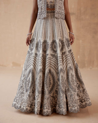 Aman Takyar-Gray Floral Embroidery Lehenga Set-INDIASPOPUP.COM