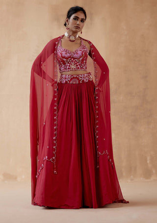 Aman Takyar-Red Georgette Lehenga Set-INDIASPOPUP.COM