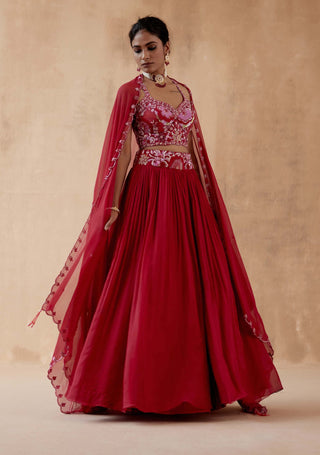 Aman Takyar-Red Georgette Lehenga Set-INDIASPOPUP.COM