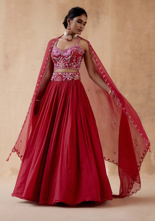 Aman Takyar-Red Georgette Lehenga Set-INDIASPOPUP.COM