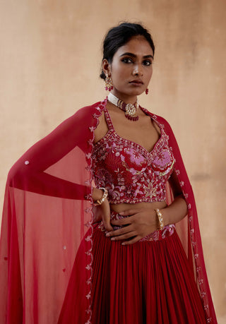 Aman Takyar-Red Georgette Lehenga Set-INDIASPOPUP.COM