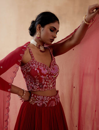 Aman Takyar-Red Georgette Lehenga Set-INDIASPOPUP.COM