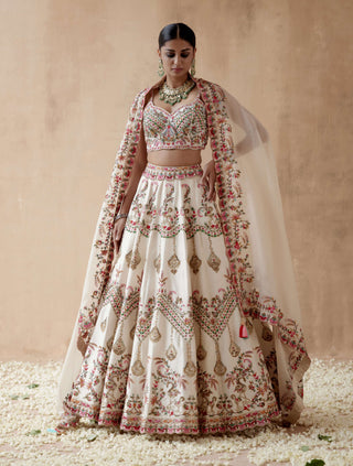 Aman Takyar-Ivory Floral Embroidery Lehenga Set-INDIASPOPUP.COM