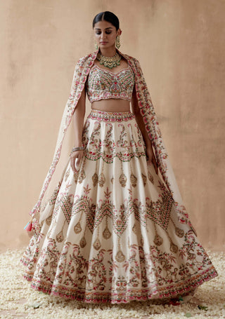 Aman Takyar-Ivory Floral Embroidery Lehenga Set-INDIASPOPUP.COM