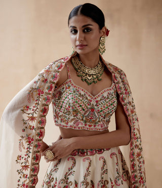 Aman Takyar-Ivory Floral Embroidery Lehenga Set-INDIASPOPUP.COM