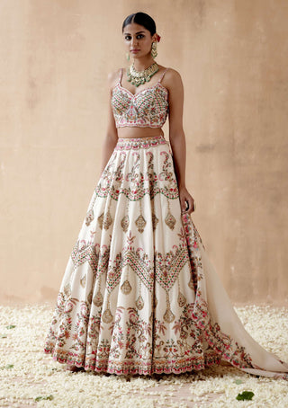 Aman Takyar-Ivory Floral Embroidery Lehenga Set-INDIASPOPUP.COM