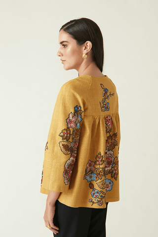 Payal Pratap-Kerinci Mustard Embroidered Jacket-INDIASPOPUP.COM