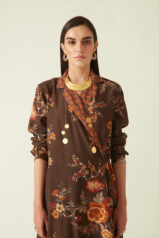 Payal Pratap-Bromo Brown Wrap Jacket Dress-INDIASPOPUP.COM