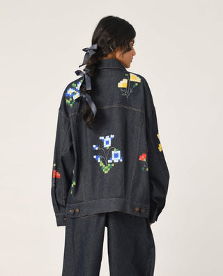 Tibetica oversized appliqué embroidered jacket