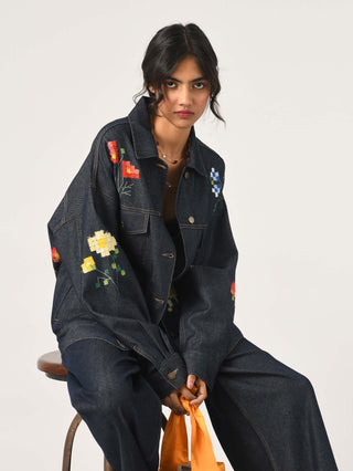 Tibetica oversized appliqué embroidered jacket