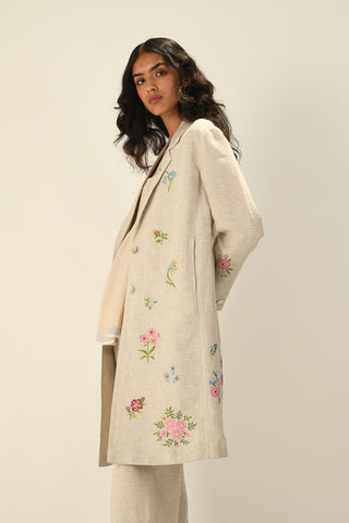 Carmagnole beige embroidered jacket and pants