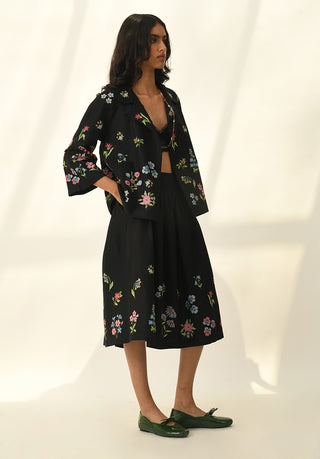 Stellata black cross stitch jacket and skirt