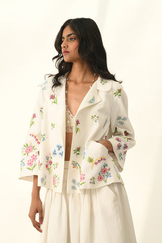 Stellata beige cross stitch jacket and skirt