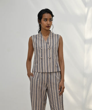 Elatos Beige Stripe Waistcoat by Payal Pratap available on Indiaspopup.com