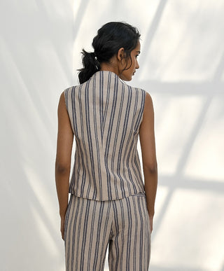 Elatos Beige Stripe Waistcoat by Payal Pratap available on Indiaspopup.com