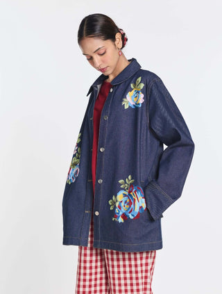 Denim rainrose embroidered jacket