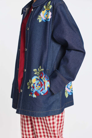 Denim rainrose embroidered jacket