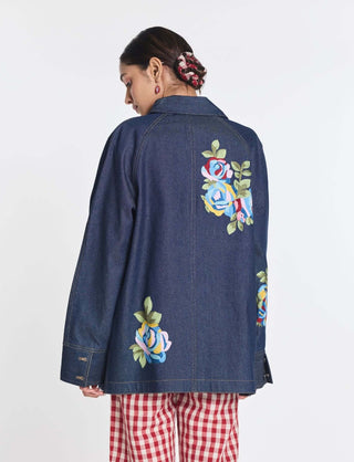 Denim rainrose embroidered jacket