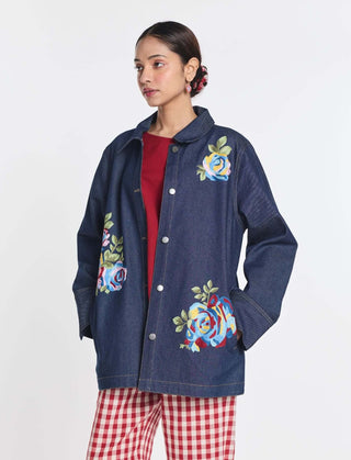 Denim rainrose embroidered jacket