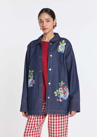 Denim rainrose embroidered jacket