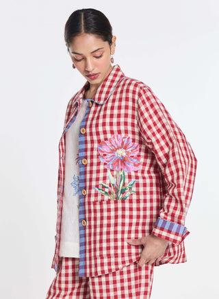 Cotton linen cherry embroidered jacket