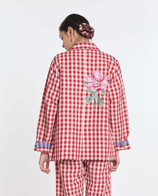 Cotton linen cherry embroidered jacket