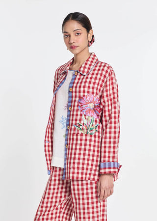 Cotton linen cherry embroidered jacket
