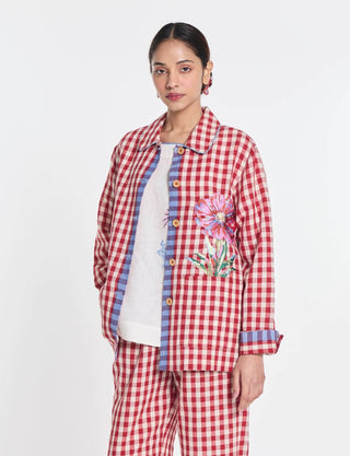 Cotton linen cherry embroidered jacket