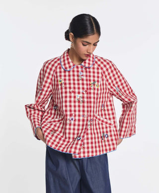 Red baptisia gingham double breast jacket