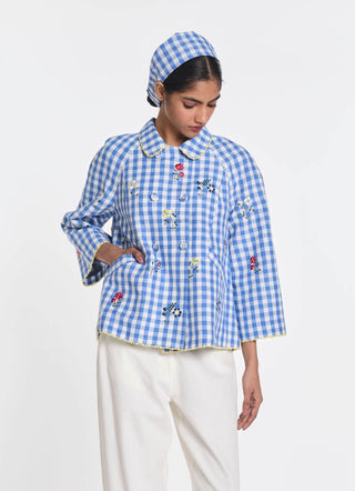Blue baptisia gingham double breast jacket