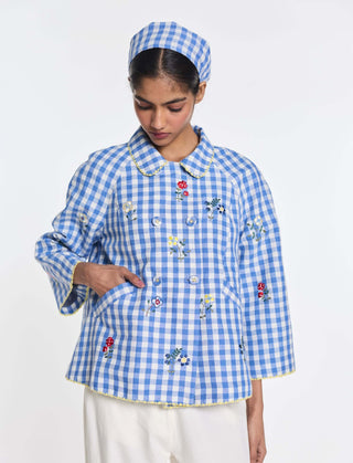 Blue baptisia gingham double breast jacket