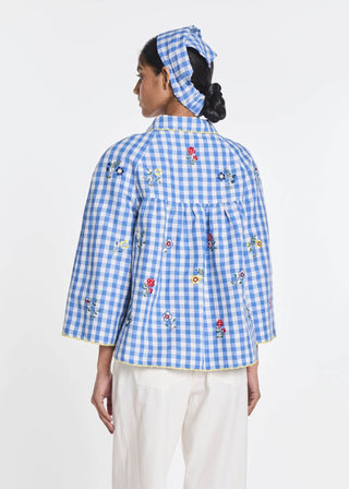 Blue baptisia gingham double breast jacket
