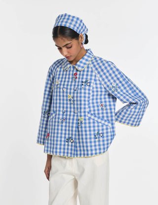 Blue baptisia gingham double breast jacket