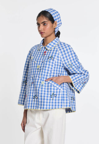 Blue baptisia gingham double breast jacket
