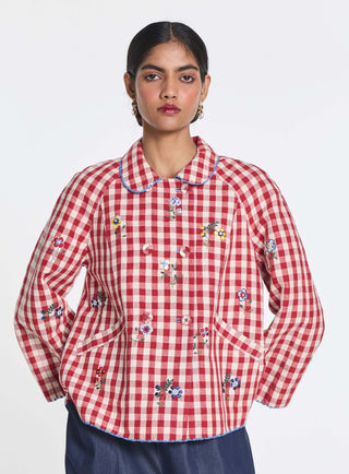 Red baptisia gingham double breast jacket