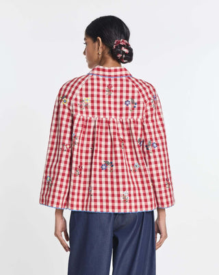 Red baptisia gingham double breast jacket