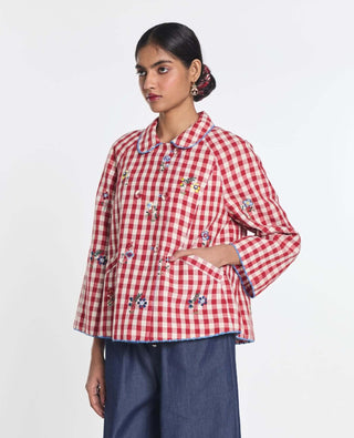 Red baptisia gingham double breast jacket