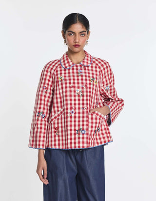 Red baptisia gingham double breast jacket