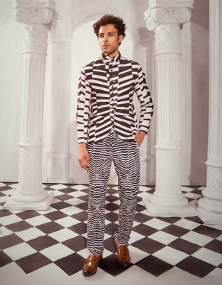 Nikita Mhaisalkar Men-Black & White Byzantine Print Trousers-INDIASPOPUP.COM