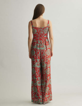 Mint and red floral sleeveless jumpsuit