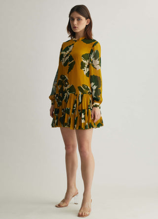 Mustard And Green Floral Short Dress by Koai available on Indiaspopup