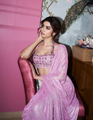 Pink mystic draped sari and blouse