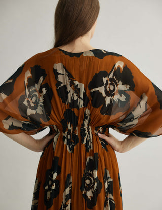 Rust And Black Floral Kaftan Dress by Koai available on Indiaspopup