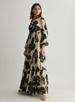 White And Black Floral Long Dress by Koai available on Indiaspopup