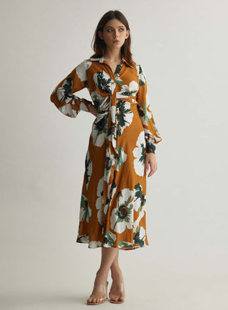 Rust And White Floral Drape Shirt Dress by Koai available on Indiaspopup