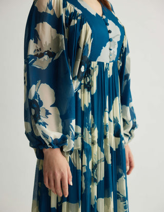 Blue White Floral Balloon Sleeve Jumpsuit by Koai available on Indiaspopup