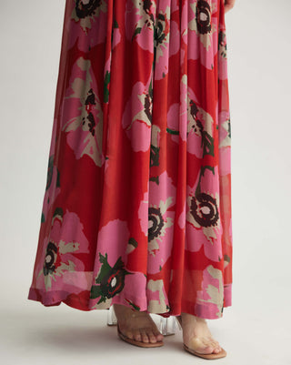 Red and pink floral kaftan dress