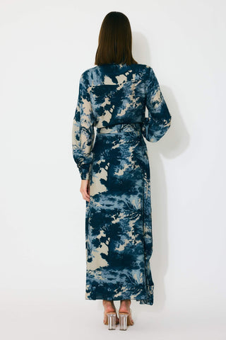 Blue, indigo and beige toile print shirt and skirt
