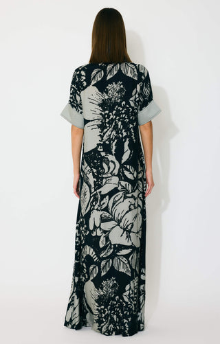 Gray and black floral shirt dress